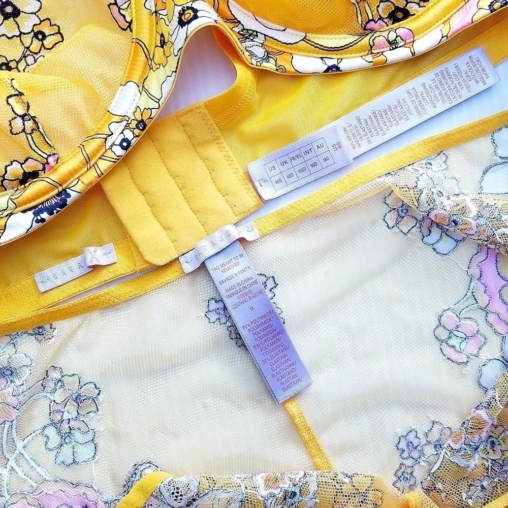 SAVAGE X FENTY Mod Poppy Bra & Panty Set 40D 1X Orange 🍊 Floral Lace